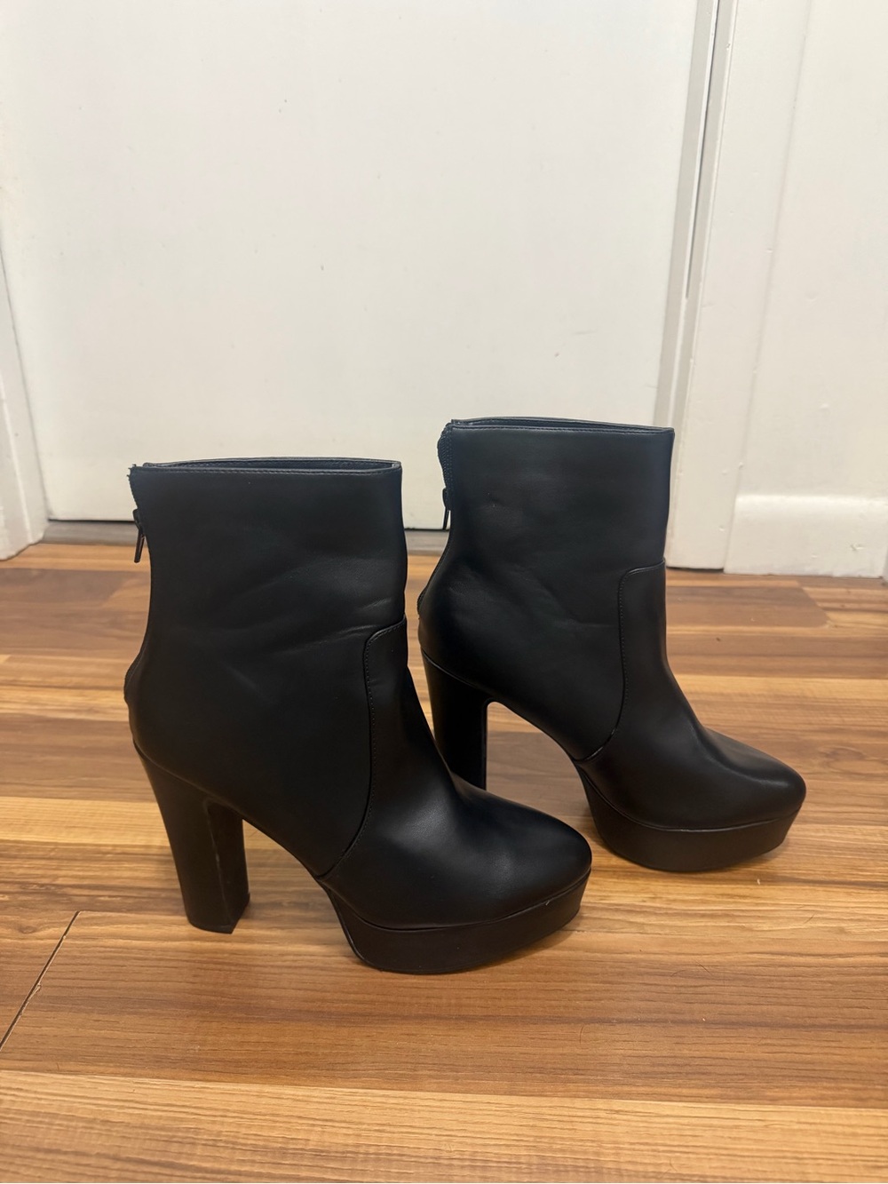 Black Platform Ankle Boots - Women's High Heel Zip Booties